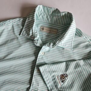 Donald Ross  x TwinEagles Club‎ Mens M Green Striped Golf Polo Performance